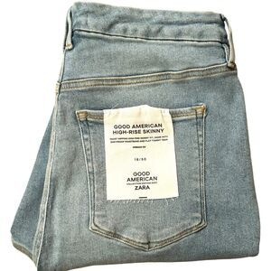 Good American x Zara Light Wash High Rise Skinny Jeans Size 18/50 Inseam 29”